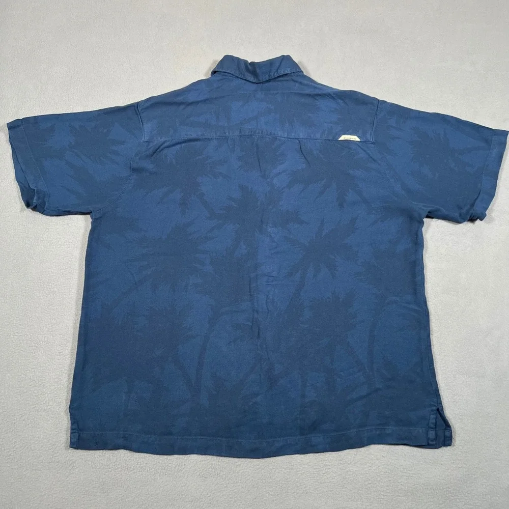 Vintage Billabong Shirt Mens Large Blue Hawaiian Button Up Loop Collar Palm Tree